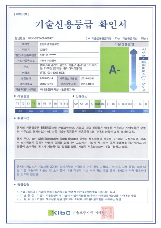 기술신용등급확인서 (기술보증기금)